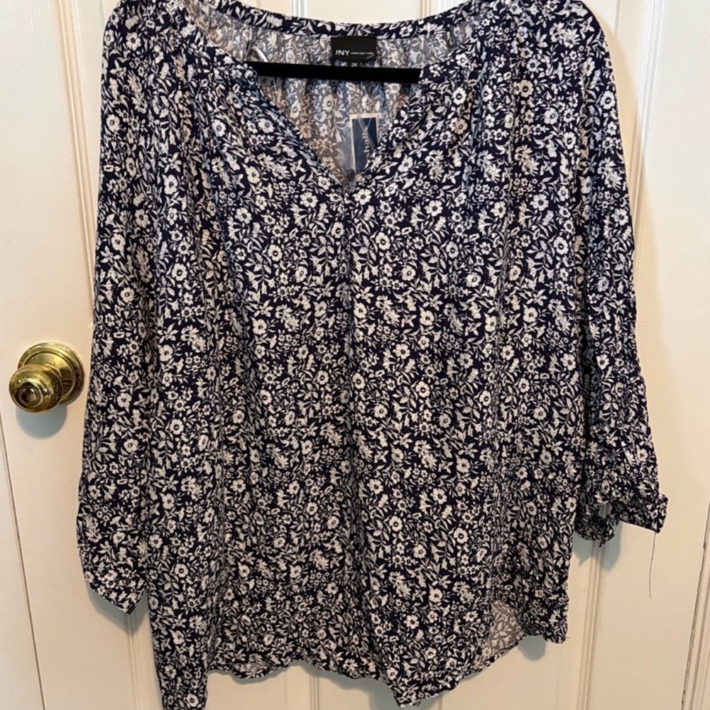 Jones New York Navy and White Floral Tunic